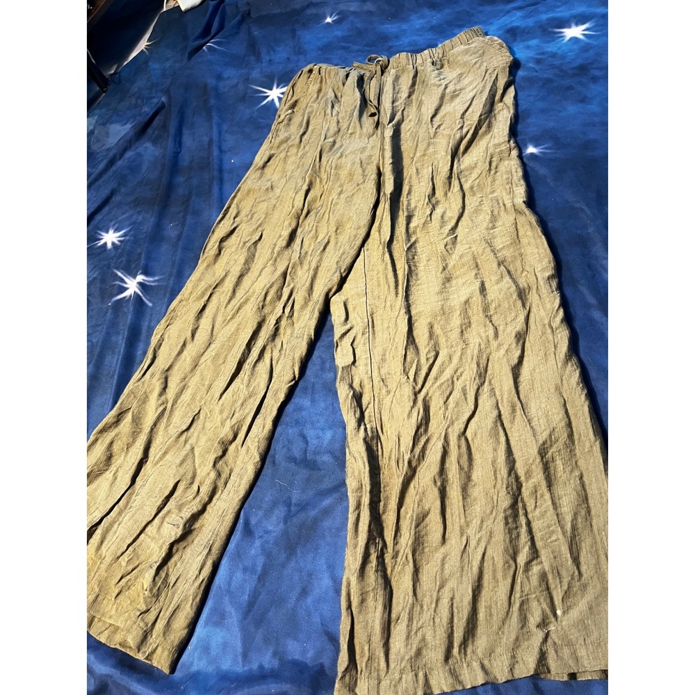 Emery Rose Olive Green Wide Leg Textured Elastic Waist Pants Medium